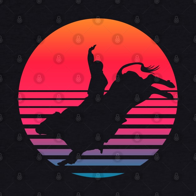 Cowboy Bull Rider retro sunset by Geoji 